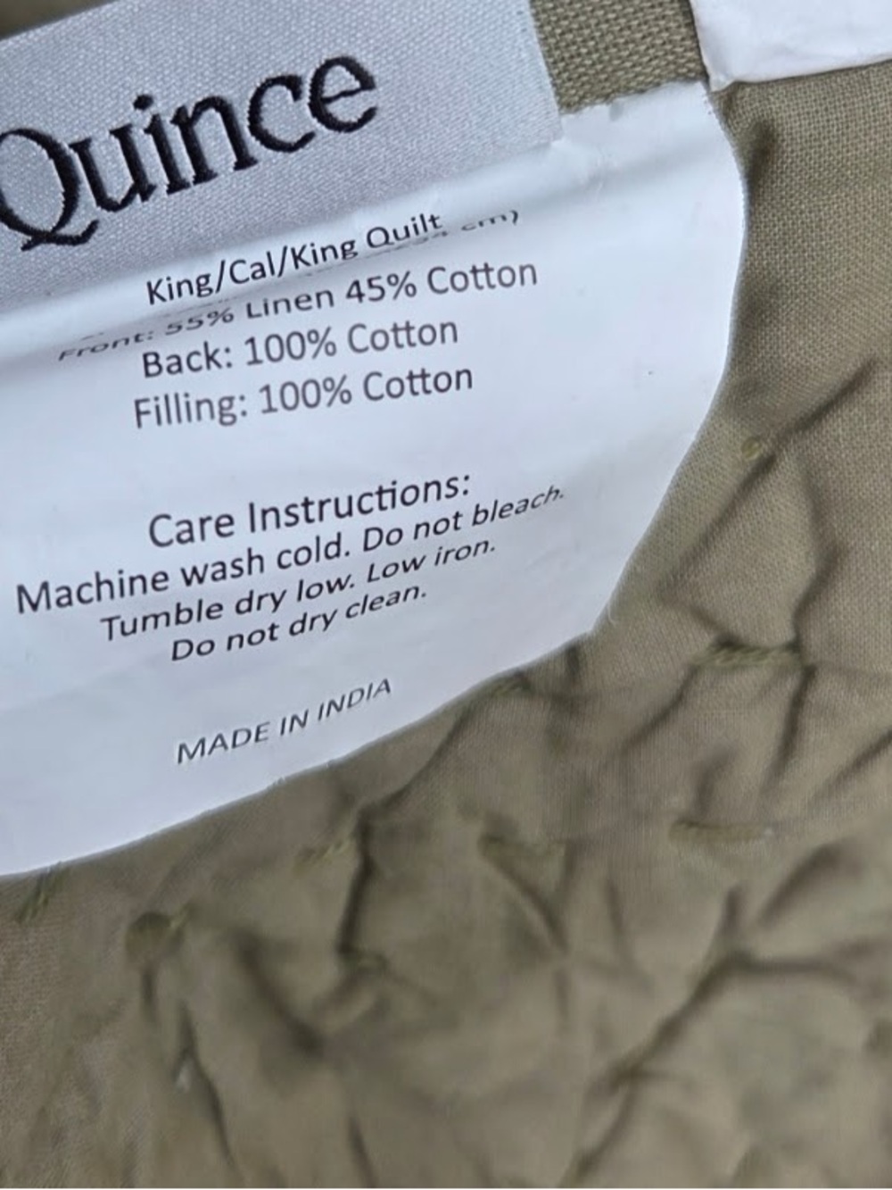 QUINCE European Linen Cotton Stitch Quilt King/Cal King Olive 4973 - Picture 7 of 8